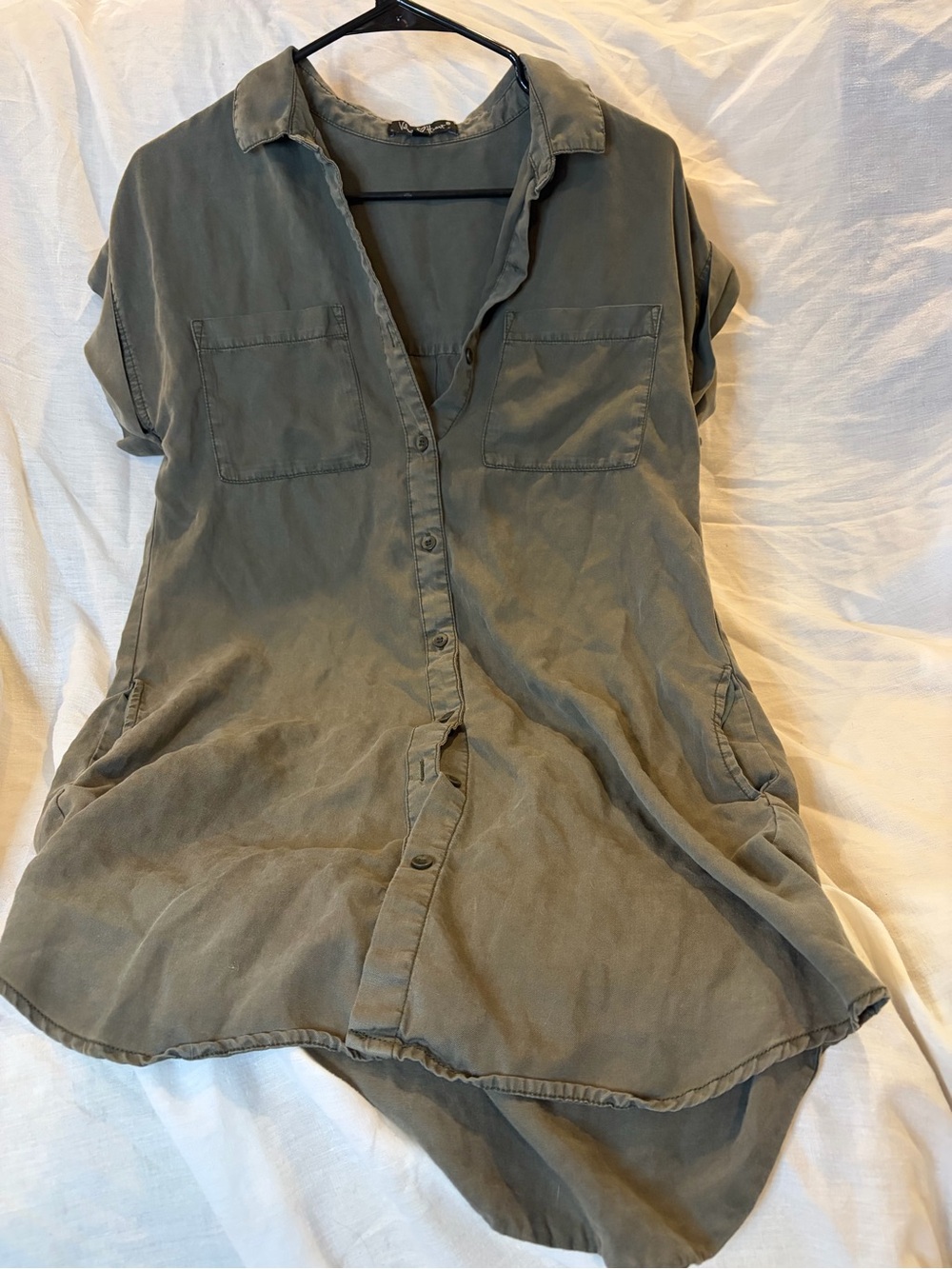 Velvet Heart Olive Tunic Shirt Dress in Army Green